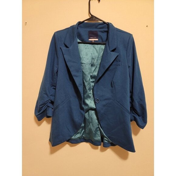 MODCLOTH Women's classic blue Cotton Blend blazer with a button Jacket Size m - Picture 1 of 11